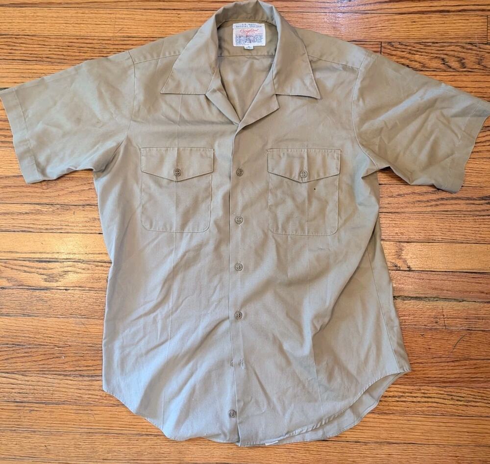Vintage Creighton US Navy Official Uniform Shirt Khaki Half Sleeve Men's Medium